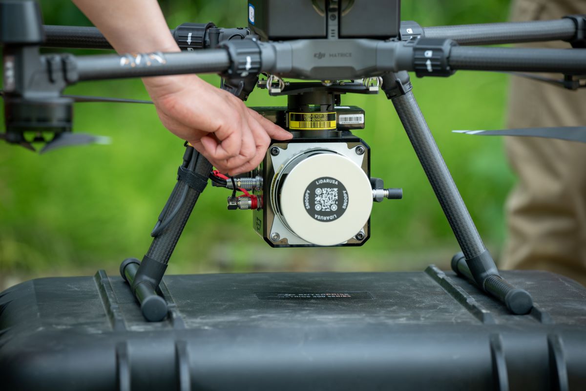 A lidar sensor on a drone