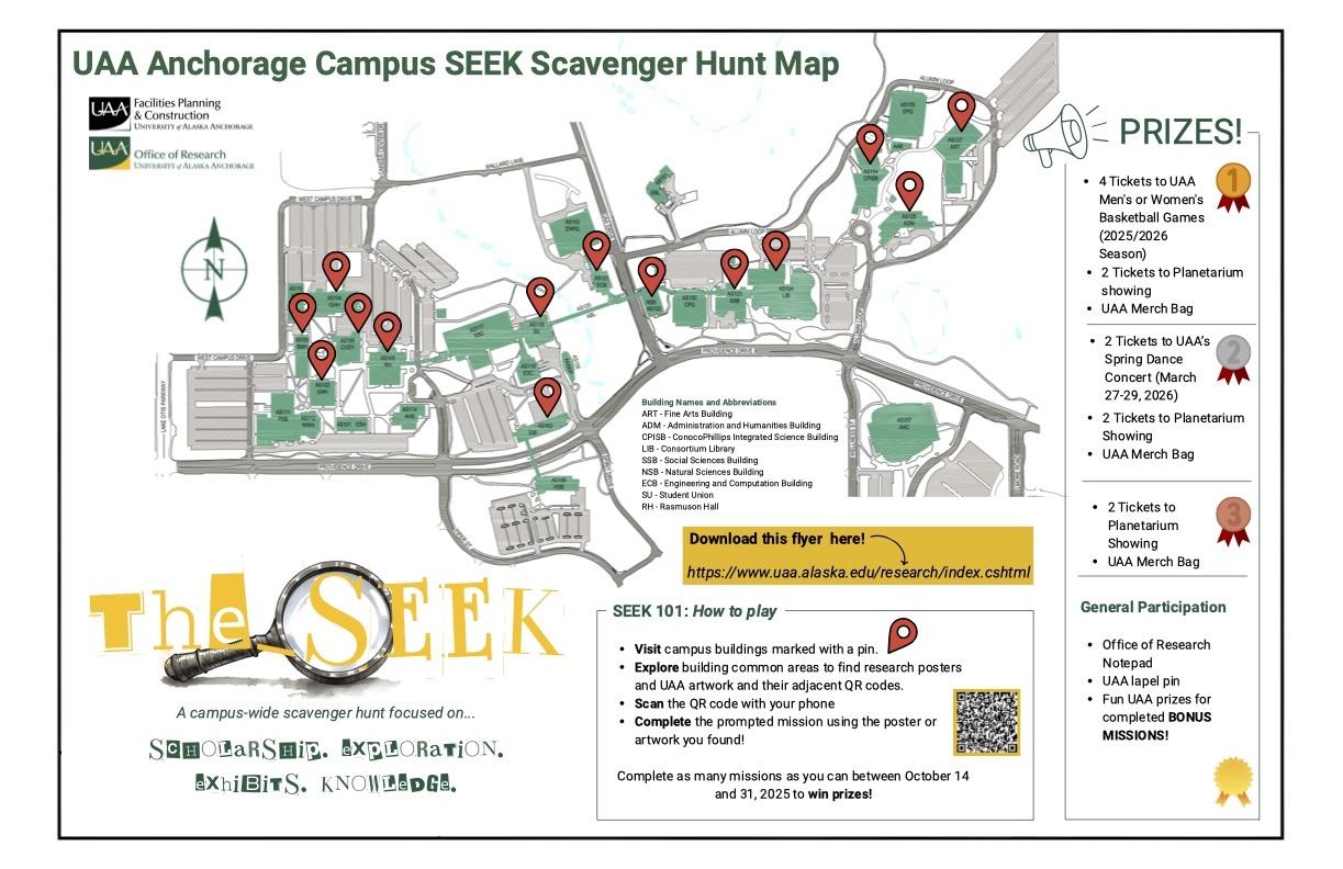 UAA campus map with information of scavenger hunt