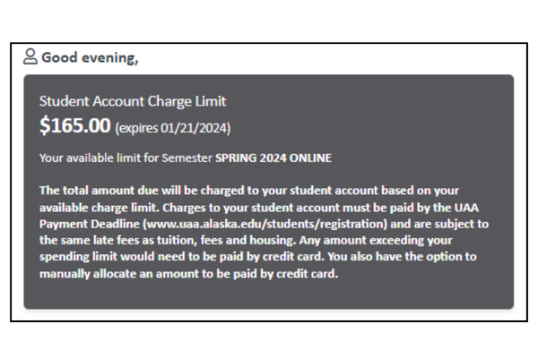 sample student account charge limit