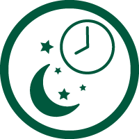 Icon with moon and stars and a clock.
