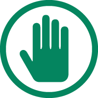 Icon of circle with hand in stop position in the middle.