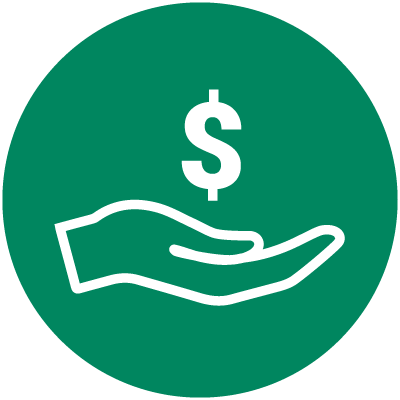 Icon of hand outstretched holding dollar sign