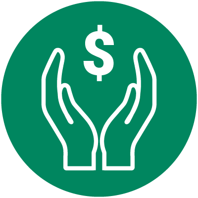 icon of two hands holding a dollar sign