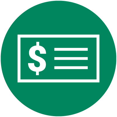 icon of bank check with dollar sign on it