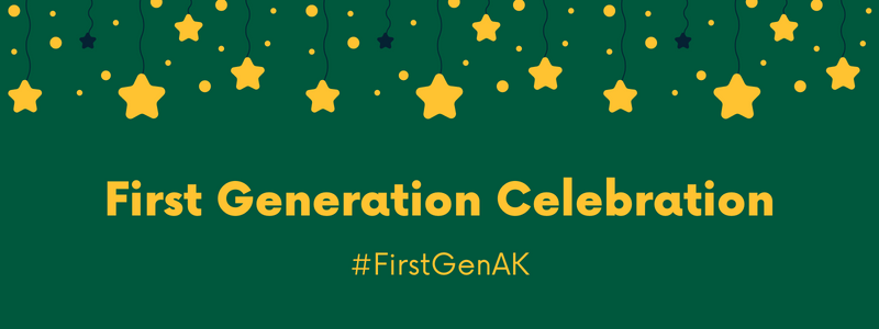 First Generation Celebration title with stars on a green backgrond