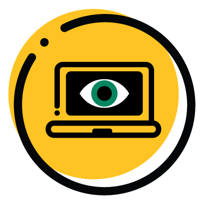Icon of laptop with huge eye in screen